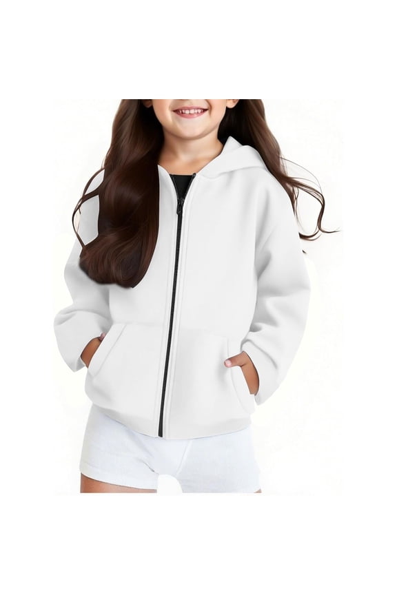 Girls Hooded Sweatshirt Kids Zip Up Jacket Warm Pullover with Straight Sleeves Casual Outerwear for Teen,Fall Clothes,Size:11-12 Years