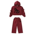 thumbnail image 1 of Krdevn Girls Hoodie and Wide Leg Pants Set with Red Bow Winter Warm Two Piece Outfit for Kids,7-8 Years, 1 of 5