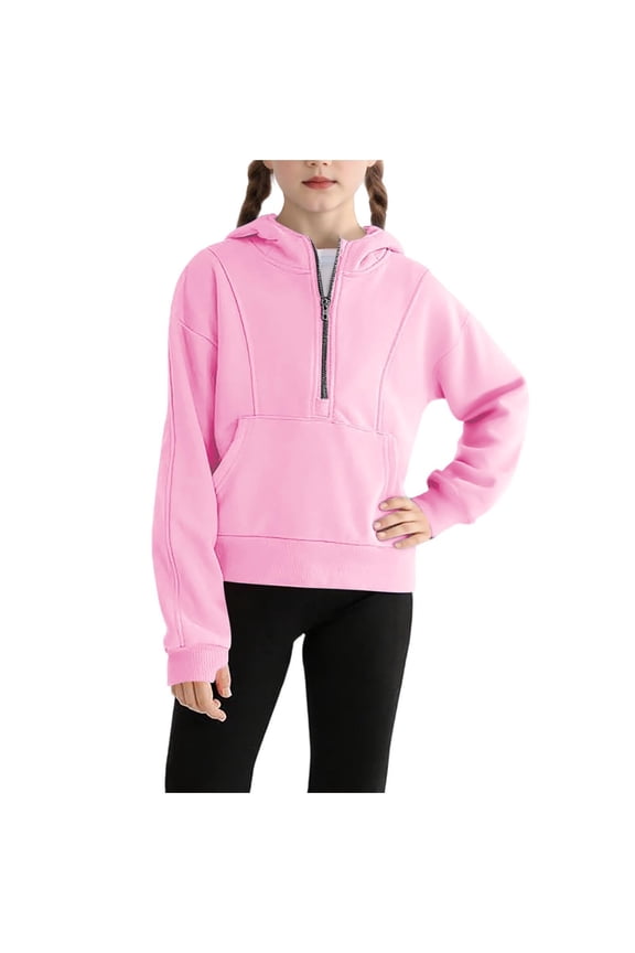 Girls Jacket Half Zip Sweatshirt with Front Pockets Soft Warm Outerwear for Toddler Youth Casual Winter Pullover,13-14 Years