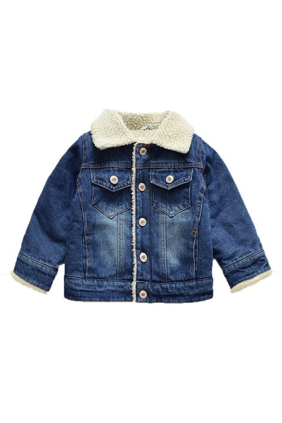 Girls Lined Denim Jacket, Sherpa Collar Coat for Kids Autumn Winter Fashion Outerwear,80/S