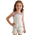 thumbnail image 1 of Krdevn Girls Floral Cami Pajama Set Bow Ruffle 2 Piece Summer Loungewear Outfit,4-5 Years, 1 of 8