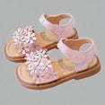 thumbnail image 1 of Krdevn Girls' Floral Rhinestone Sandals, Adjustable Hook and Loop Strap, Soft Sole Open Toe Summer Flats, Cute Casual Outdoor Play Shoes for Kids,Sizes 4.5-5 Years, 1 of 6