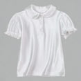 thumbnail image 1 of Krdevn Girls Flutter Collar Puff Sleeve Polo Shirt Short Sleeve Casual Summer School Top for Kids,10-11 Years, 1 of 7