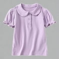 thumbnail image 1 of Krdevn Girls Flutter Collar Puff Sleeve Polo Shirt Short Sleeve Casual Summer School Top for Kids,5-6 Years, 1 of 3