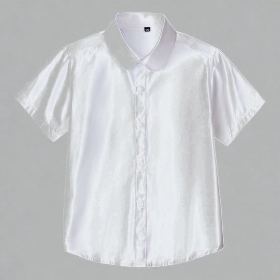Krdevn Girls Flutter Collar Short Sleeve Button Down Shirt Summer School Uniform Blouse for Kids,11-12 Years
