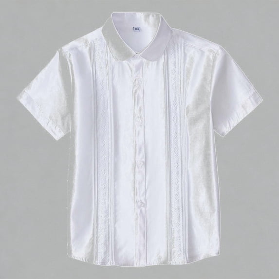 Krdevn Girls Flutter Collar Short Sleeve Button Down Shirt Summer School Uniform Blouse for Kids,7-8 Years