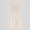thumbnail image 1 of Krdevn Girls Gingham Print Jumpsuit Smocked Bodice Ruffle Strap Wide Leg Sleeveless Summer Casual Outfit,3-4 Years, 1 of 5