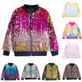 thumbnail image 1 of Krdevn Girls Gradient Sequin Jacket, Zip‑Up Long Sleeve Bomber Coat, Sparkly Casual Party Performance Outerwear for Kids,Wine, 1 of 3