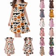 thumbnail image 1 of Krdevn Girls Halloween Nightgown, Ruffle Sleeve Ghost Pumpkin Print A-Line Sleep Dress, Cute Soft Lounge Pajama Dress for Kids 3-10Y,Beige, 1 of 4