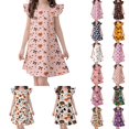 thumbnail image 1 of Krdevn Girls Halloween Nightgown, Ruffle Sleeve Ghost Pumpkin Print A-Line Sleep Dress, Cute Soft Lounge Pajama Dress for Kids 3-10Y,Beige, 1 of 4