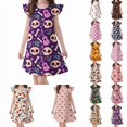 thumbnail image 1 of Krdevn Girls Halloween Nightgown, Ruffle Sleeve Ghost Pumpkin Print A-Line Sleep Dress, Cute Soft Lounge Pajama Dress for Kids 3-10Y,Purple, 1 of 4