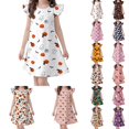 thumbnail image 1 of Krdevn Girls Halloween Nightgown, Ruffle Sleeve Ghost Pumpkin Print A-Line Sleep Dress, Cute Soft Lounge Pajama Dress for Kids 3-10Y,White, 1 of 4