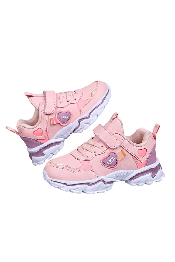 Girls' Heart Design Sneakers, Comfortable Non- Casual Sports Shoes for Outdoor Play, School & Everyday Wear,4.5-5 Years