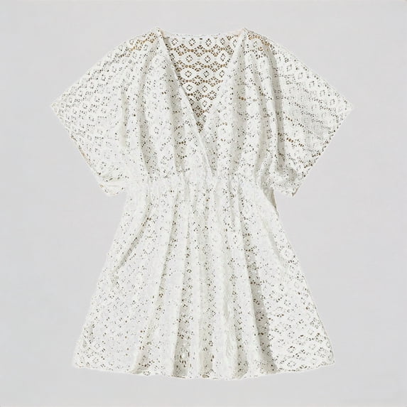 Krdevn Girls High Elasticity Swim Cover Up White Lace Crochet Kimono Sleeve Coverup For Youth Beachwear,10-11 Years