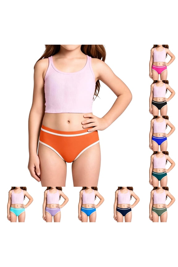 Krdevn Girls High Waist Bikini Swim Bottoms Color:Orange,Size:5-6 Years
