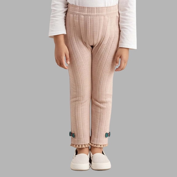 Krdevn Girls High Waist Stretch Bow Lace Trim Leggings Soft Comfortable Everyday Wear Outfit,6-7 Years