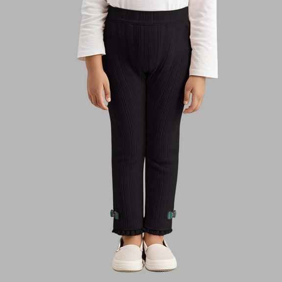 Krdevn Girls High Waist Stretch Bow Lace Trim Leggings Soft Comfortable Everyday Wear Outfit,6-7 Years