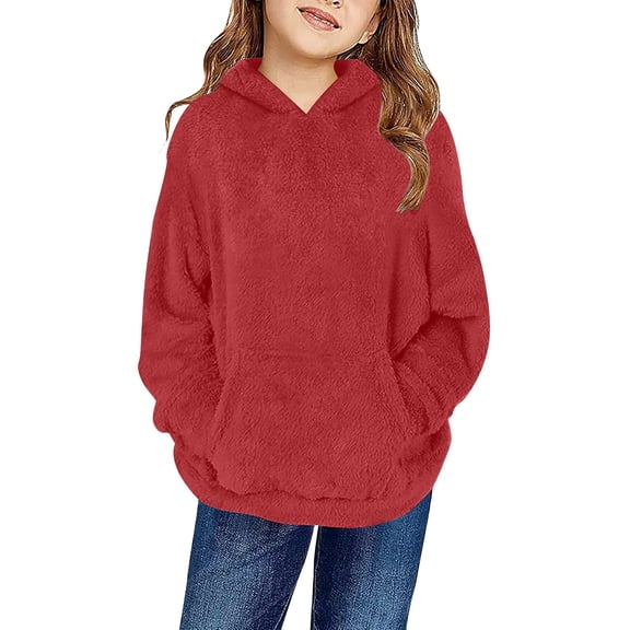 Krdevn Girls' Hoodie Tops Casual Hoodie Pullover Winter Warm Long Sleeve Tops Jacket Leisure Sweatshirt for Girls with Pockets,12-13 Years