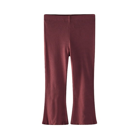 Krdevn Girls Ice Silk Pants Summer Thin Stretchy Versatile Western Style Casual Bottoms Solid Color Leggings,Color:Brick Red,Size:3-4 Years