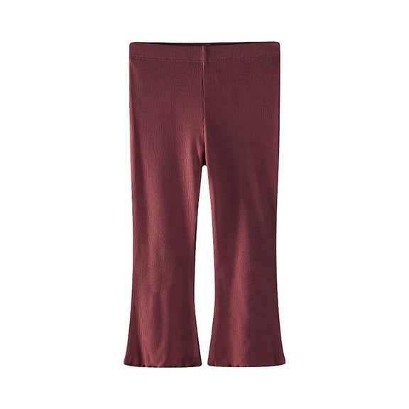 Krdevn Girls Ice Silk Pants Summer Thin Stretchy Versatile Western Style Casual Bottoms Solid Color Leggings,Color:Brick Red,Size:4-5 Years