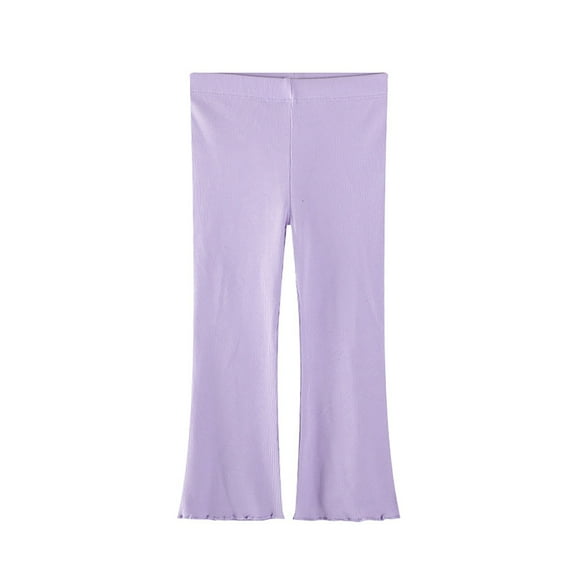 Krdevn Girls Ice Silk Pants Summer Thin Stretchy Versatile Western Style Casual Bottoms Solid Color Leggings,Color:Purple,Size:4-5 Years