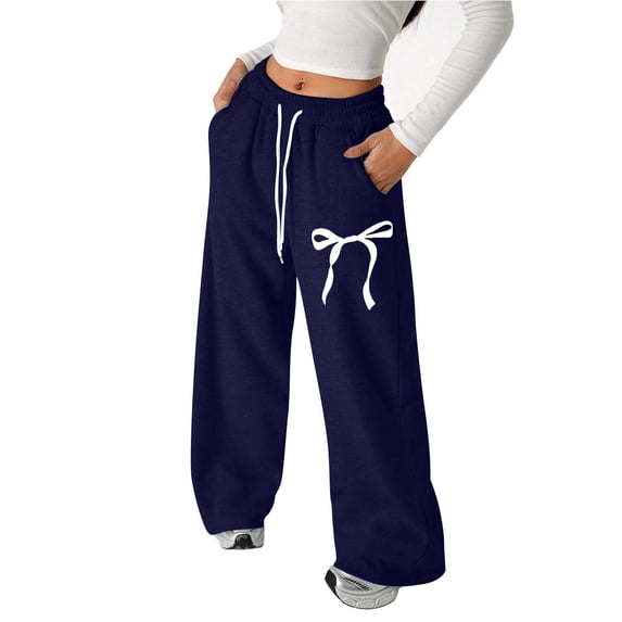 Krdevn Girls Jogger Pants - Loose Fit Straight Leg Sweatpants with Bow Back Pocket for Play,8-9 Years