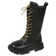 thumbnail image 1 of Krdevn Girls Knee‑High Combat Boots Shoes | British Style, Side Zipper, Soft PU Upper, Chunky Non‑Slip Sole Warm Winter Princess Fashion Boots,Black, 1 of 9