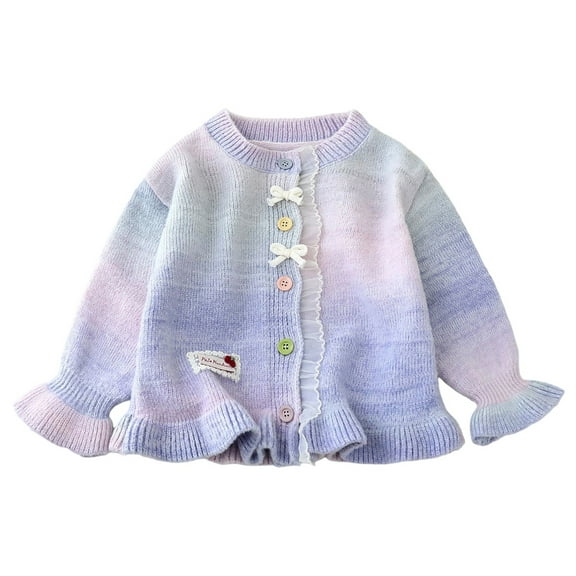 Krdevn Girls Knitted Cardigan Sweater Warm Winter Rainbow Color Soft Cozy Long Sleeve Outerwear Casual Fall Top for Toddler,3-4 Years