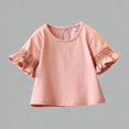 thumbnail image 1 of Krdevn Girls Lace Ruffle Half Sleeve T-Shirts Round Neck Solid Casual Summer Blouse Tops for Daily Wear,3-4 Years, 1 of 8