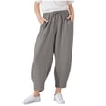 thumbnail image 1 of Krdevn Girls' Linen-Blend Cropped Pants, Comfortable Wide-Leg Trousers with Pockets, Stylish Everyday Wear for Spring & Summer,13-14 Years, 1 of 8