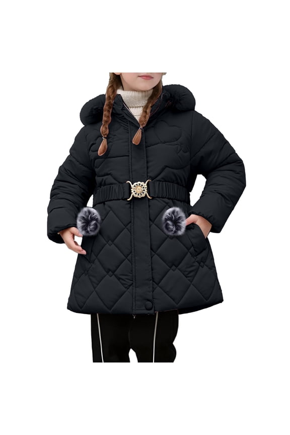 Girls Long Coat Winter Warm Thickened Downlike Jacket with Hood Windproof Outerwear for Kids,Size:11-12 Years