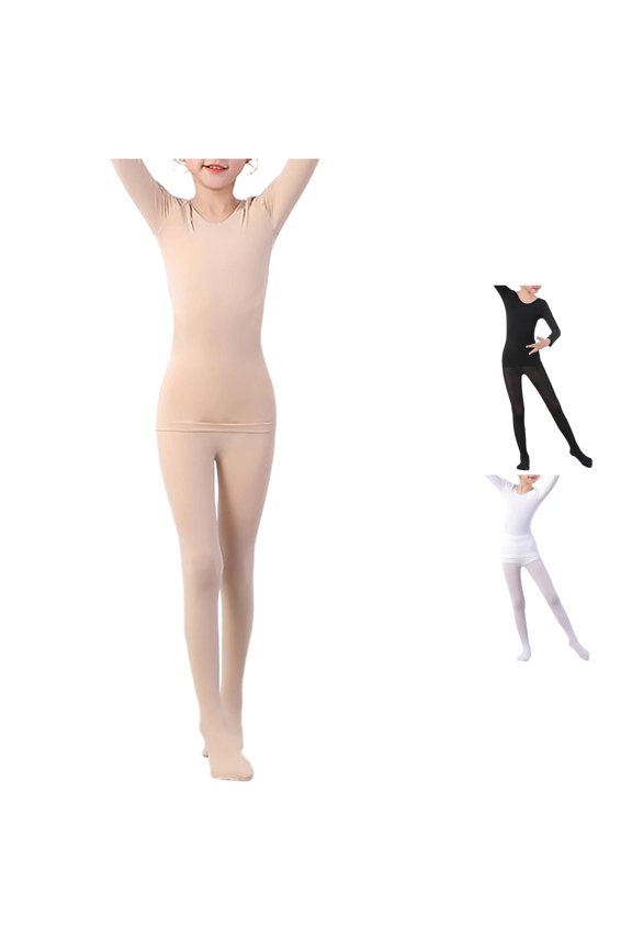 Girls Long Sleeve Dance Base Layer Set Seamless Stretchy Thermal Underwear for Ballet,6-8 Years