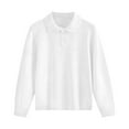thumbnail image 1 of Krdevn Girls Long Sleeve Polo Shirt Solid Plain 2 Button Placket Soft Knit School Uniform Fall Winter Casual Daily Tops, 1 of 8