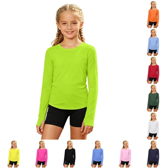 Krdevn Girls Long Sleeve UPF 50+ Sun Protection Athletic Shirt Finger Holes Sports Tee,4-5 Years