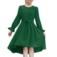 thumbnail image 1 of Krdevn Girls' Long Sleeved Dress Stylish Flowy Semi Formal Party Dress with Belt,9-10 Years, 1 of 5