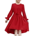 thumbnail image 1 of Krdevn Girls' Long Sleeved Dress Stylish Flowy Semi Formal Party Dress with Belt,9-10 Years, 1 of 5