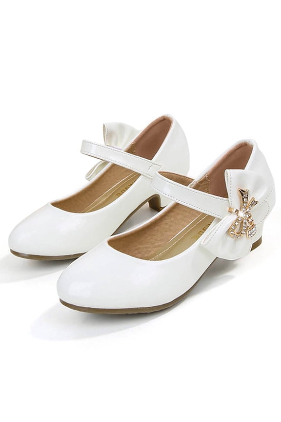 Girls' Low Heel Mary Jane Dress Shoes, Patent Leather with Rhinestone Bow, Comfortable Party & Performance Shoes for Kids,3