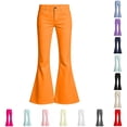 thumbnail image 1 of Krdevn Girls Mid Rise Flare Pants Solid Stretch Denim Bell Bottom Jeans Casual School Back to School Bootcut Trousers for Kids Girls 5-6 Years,Orange, 1 of 7