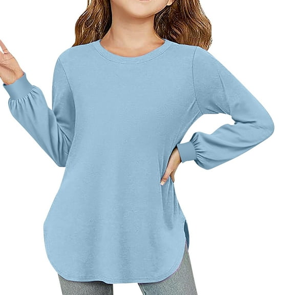 Krdevn Girls Milk Silk Long Sleeve Top Breathable Soft Blouse Versatile Solid Color Tee for Toddler Slim Fit Shirt,7-8 Years