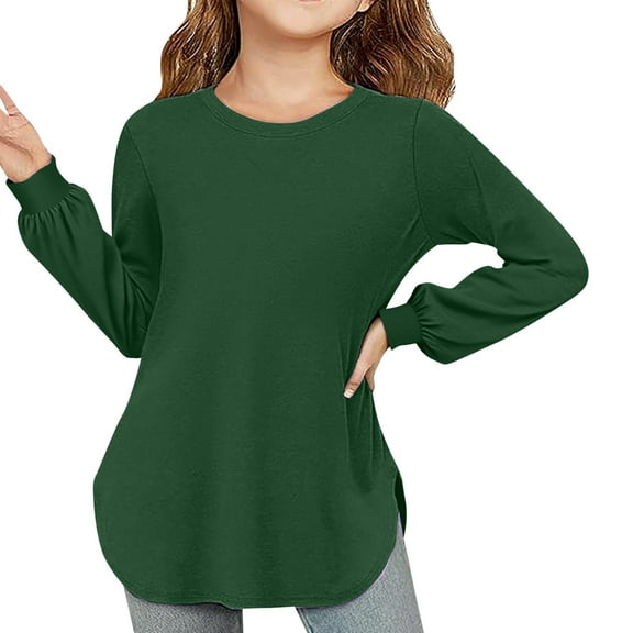 Krdevn Girls Milk Silk Long Sleeve Top Breathable Soft Blouse Versatile Solid Color Tee for Toddler Slim Fit Shirt,7-8 Years