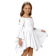 thumbnail image 1 of Krdevn Girls Off Shoulder Ruffle Sleeve Dress Solid Color High Waist Asymmetrical Hem Casual Summer Party Dress,4-5 Years, 1 of 5