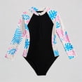 thumbnail image 1 of Krdevn Girls One Piece Rash Guard Swimsuit Black Tropical Leaf Print Long Sleeve Zip Up Front UPF 50+ Beach Pool Swimwear,7-8 Years, 1 of 7