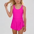 thumbnail image 1 of Krdevn Girls' One Piece Swim Dress Solid Sleeveless U-Neck Side Tie Ruffle Skirt Adjustable Strap Sun Swimwear,15-16 Years, 1 of 6