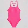thumbnail image 1 of Krdevn Girls One Piece Swimsuit Ribbed Knit Criss Cross Back Spaghetti Strap Athletic Swimwear for Beach Pool Party,10-11 Years, 1 of 7