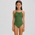 thumbnail image 1 of Krdevn Girls' One Piece Swimsuit Solid Color Ruched Halter Top Adjustable Straps Bathing Suit For Beach Pool,9-10 Years, 1 of 4
