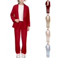thumbnail image 1 of Krdevn Girls Open Front Blazer Suit Set Lapel Long Sleeve Jacket with Straight Leg Pants Casual Formal Outfit,13-14 Years, 1 of 9