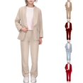 thumbnail image 1 of Krdevn Girls Open Front Blazer Suit Set Lapel Long Sleeve Jacket with Straight Leg Pants Casual Formal Outfit,5-6 Years, 1 of 9