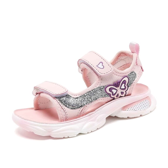 Krdevn Girls Open-Toe Athletic Sandals Butterfly Glitter Adjustable Straps Sole Comfortable Easy-Clean Summer Casual Outdoor Shoes for Daily Wear,Sizes 9.5-10 Years