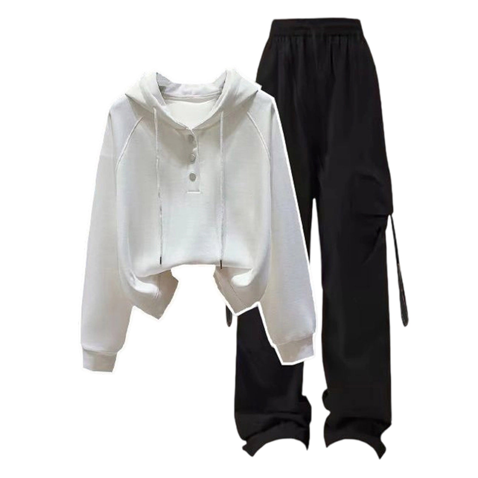 Krdevn Girls Outfits Sets Cute Hooded Sweatshirt with Wide Leg Joggers