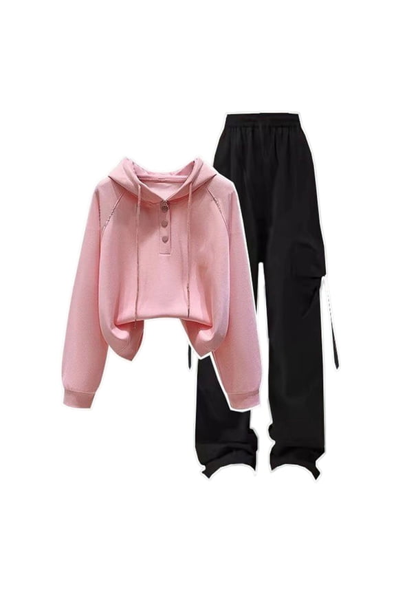 Girls Outfits Sets Cute Hooded Sweatshirt with Wide Leg Joggers Casual School Wear for Teen Students Comfortable Two Piece Outfit,Kids Outfit,14-15 Years